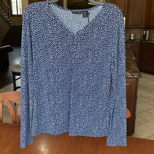 Tahari Royal Blue/white Polka Dot Blouse.Size Large